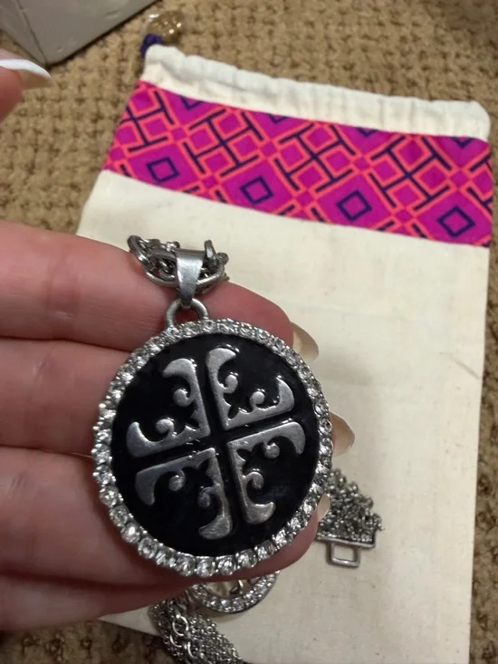 Silver Tone Pendant Necklace and Chain Bracelet Set - Black Accent - Picture 10 of 10